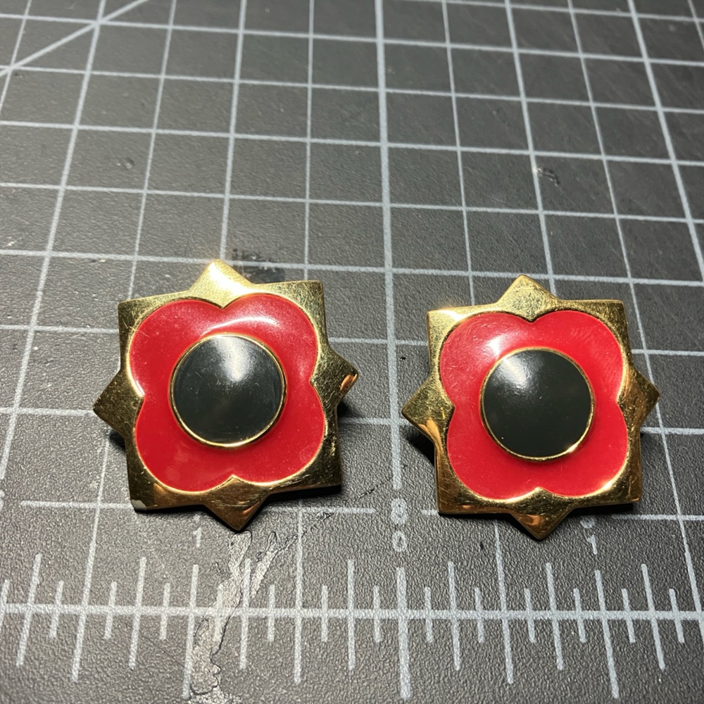 Monet Vintage Elegant Red and Gold Flower Earrings